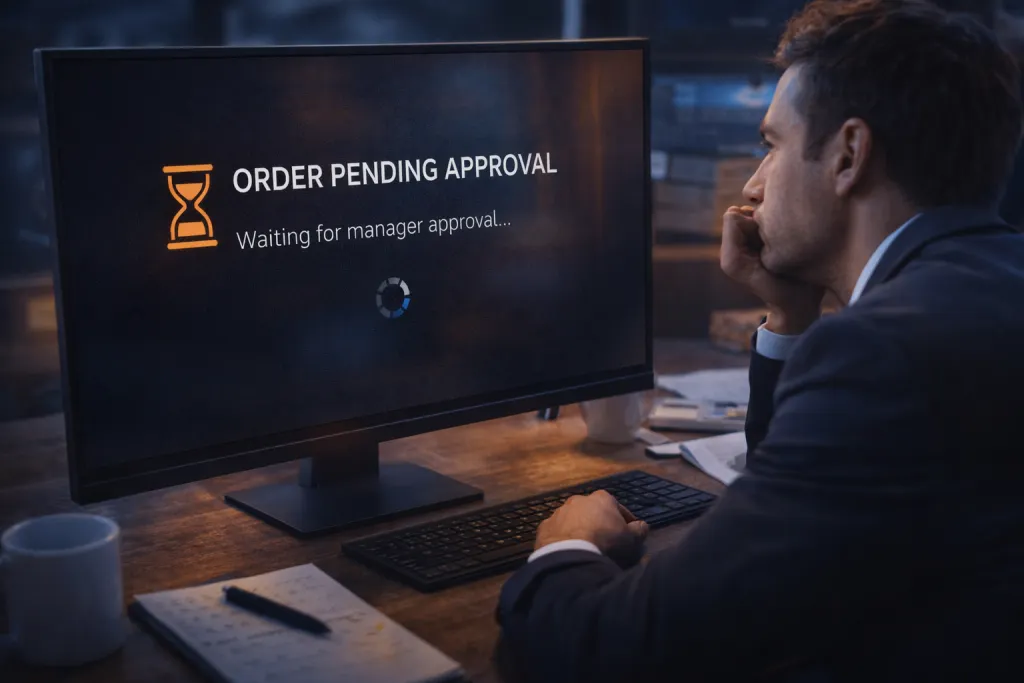 B2B purchase approval workflow bottleneck causing order fulfillment delays