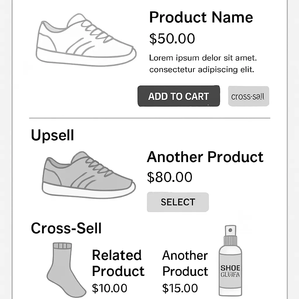 Visual of upselling and cross-selling on a product page