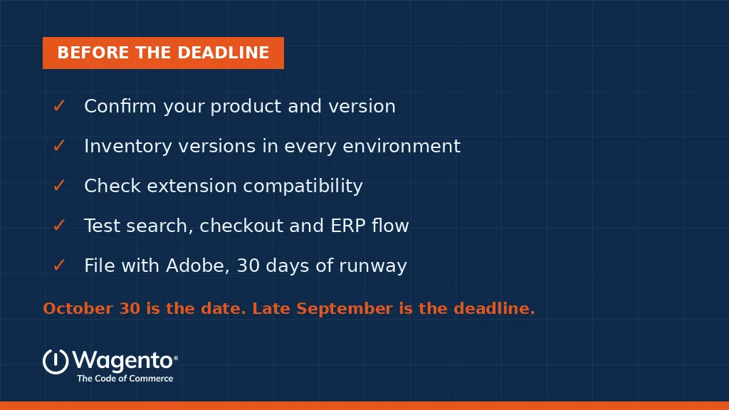 A checklist for meeting the Adobe Commerce dependency deadlines