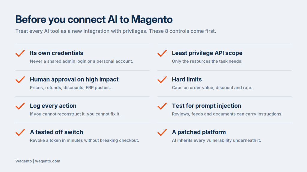 Checklist for connecting AI agents safely to a Magento or Adobe Commerce store